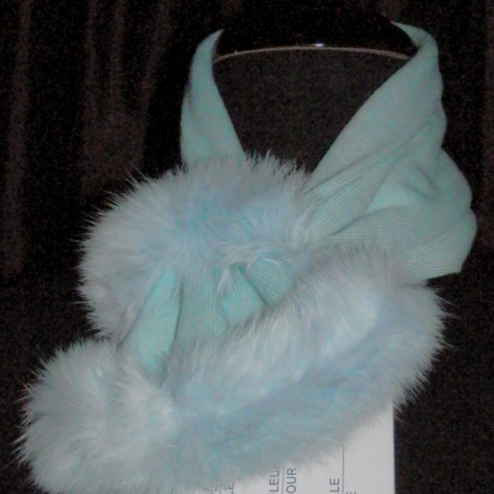 Knit and Rabbit Fur Scarf - baby blue